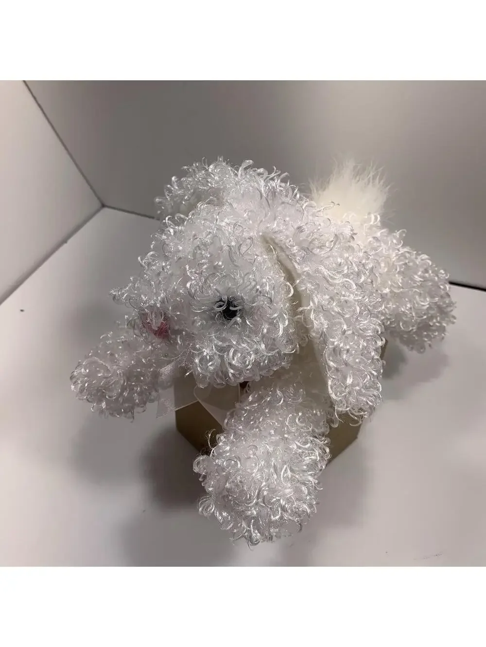 White Curly Plush Dog Puppy Stuffed Animal Soft Toy